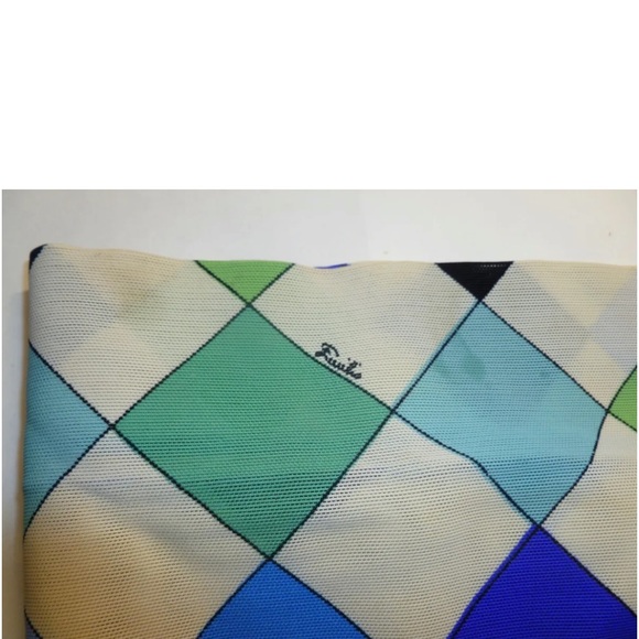 💜 Vintage Emilio Pucci Pile Headband Blue Green White Harlequin Pattern - Picture 2 of 10